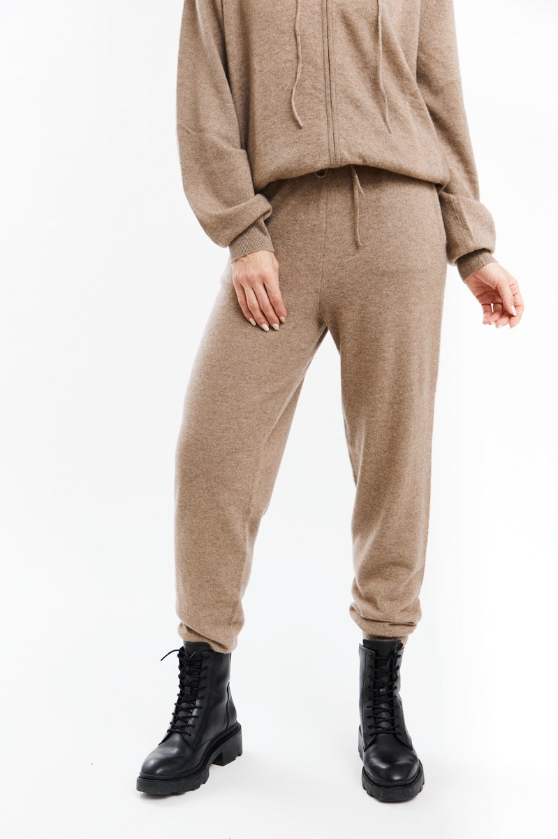 Brown & White Stripe Sweatpants - 100% Mongolian Cashmere