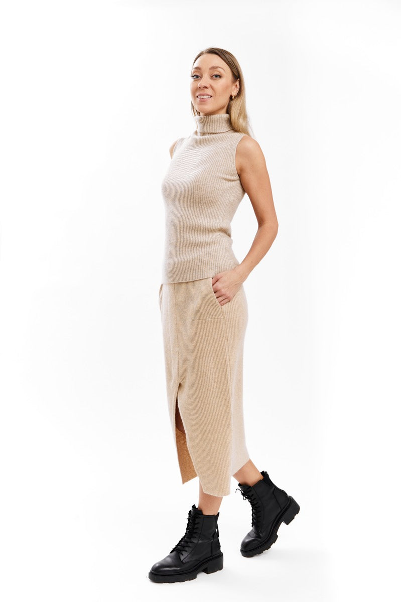 Tan hot sale sleeveless turtleneck