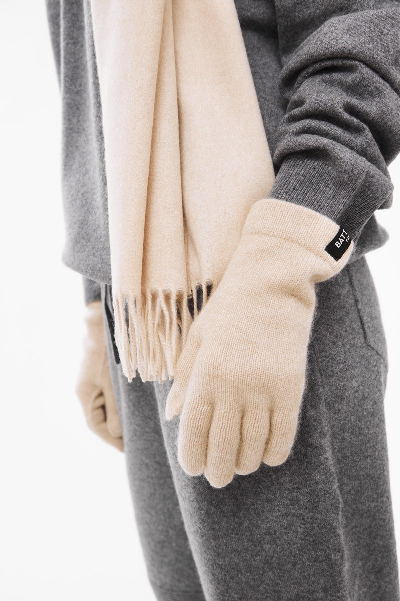 Light Beige Cashmere Gloves - 100% Mongolian Cashmere